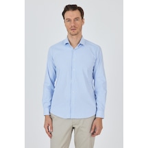 İmza Uzun Kol Çizgili Desen Bez Ayağı İtalyan Yaka Cepsiz Esnek Classic Slim Fit Gömlek 1004250200 Beyaz