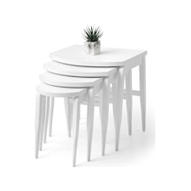 Ahşap Parlak Lake 4 Lü Zigon Sehpa Natural Ağaç Beyaz