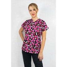Unisex Pembe Kalpler Desenli Cerrahi Doktor Hemşire Scrubs Tek Üst Forma Pembe Pembe
