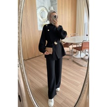 Omuz Düğmeli Trenç Takım - Siyah Siyah