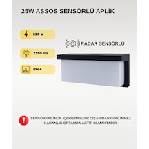 25w Assos Radar Sensörlü Aplik 3200k Sarı Işık Modern Led Duvar Aydınlatması Siyah
