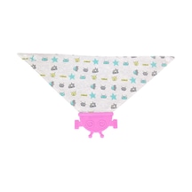 Kangvka Pink Gezegen Robot Desenli Pamuklu Tıraşlık - Silikon Uçlu, Dışarıdaki Sulardan Koruyan, Diş Çıkma Ağrısı Yumuşatan Bebek Bibsi