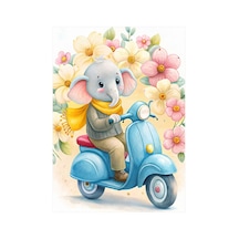 Yavru Motorcu Fil Dekoratif Ahşap Tablo 35cm X50cm