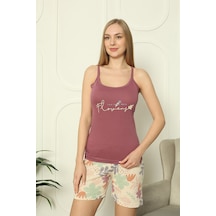 Wordex Mr 4406 Pamuklu Askılı Şortlu Çiçekli Takım Pijama Takımı Mor