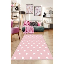 Pembe Yıldızlı Kaymaz Taban Makinede Yıkanabilir Halı Yld02n11