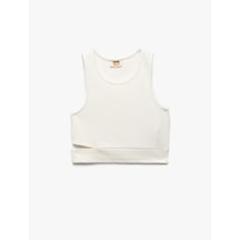 Koton Pencere Detaylı Slim Fit Bürümcük Kolsuz Bisiklet Yaka Crop Atlet Beyaz 5skg30020ak Beyaz