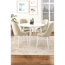 Vilza Beyaz Yuvarlak Mutfak Masası Takımı 4 Sandalye Krem