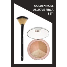 Fan Brush - Yelpaze Fırça Ve Nude Look Baked Trio Face Powder - Allık Bronzlaştırıcı Aydınlatıcı Seti