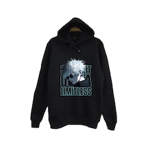 Jujutsu Kaisen Satoru Gojo Anime Baskılı Unisex %100 Pamuk Kapüşonlu Siyah Sweatshirt Siyah