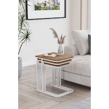 Lyon 3'lü C Zigon Sehpa Beyaz Metal - Atlantik Çam Tabla