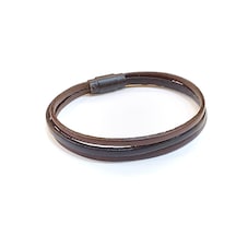 Minimal Dark Brown Koyu Kahverengi Deri Erkek Bileklik-1388 Antrasit