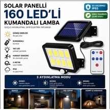160 Led Solar Bahçe Aydınlatması, 6&apos Lı Güneş Panelli Led Lamba, 5 Metre Kablolu Ve Kumandalı 5580
