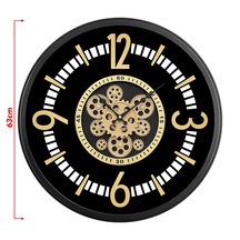 Büyük Boy Çarklı Duvar Saati Siyah 63cm Siyah