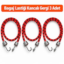 Bagaj Lastiği Kancalı Gergi 3 Adet - 90 Cm Bagaj Lastiği/halatı - Kırmızı-siyah Renk Kırmızı - Siyah
