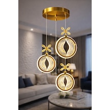 Dark Model 3 Lü Gold Kaplama Metal Salon Mutfak Oturma Yatak Odası Modern Led Sarkıt Avize Sarı