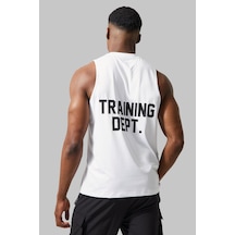 Training Dept. Sporcu Atlet T-shirt - Beyaz Baskılı Kolsuz Bisiklet Yaka Beyaz-7187