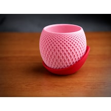 3d Baskı Küre Saksı - Kafes Dokulu İki Parçalı Dekoratif Saksı - Pembe-kırmızı