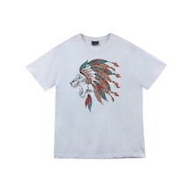 Stoned&Fame Aslan Kızılderili Baskılı T-shirt Beyaz