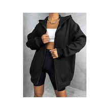 Tarzsokak Unisex Renkli Oversize Kapüşonlu Fermuarlı Hırka Siyah