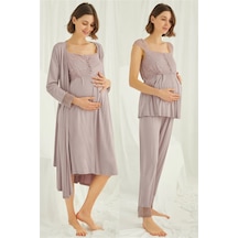 Monamise 18438440 Kadın Vizon Hamile Lohusa Seti Sabahlık Gecelik Pijama Takım