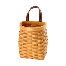 Xurunkeji Ahşap Duvar Sepeti, Masaüstü Meyve Atıştırmalık Saklama Kutusu, Amerikan Pastoral Deri Saplı El Yapımı Saklama Sepeti Ahşap Rengi