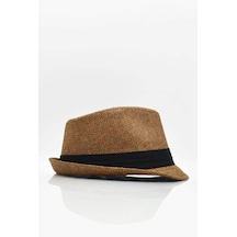 Külah Kadın Hasır Fedora Şapka - Kahve - Standart Kahve