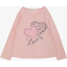 Breeze Kız Çocuk Uzun Kollu Tişört Kazayağı Puantiyeli Kalp Baskılı Yazılı 3-8 Yaş, Pembe-pembe Pembe