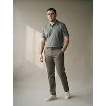 Maccali Erkek Gri Pamuklu Dokulu Rahat Kalıp Polo Yaka Tişört