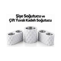 Beyaz Elmas Desenli Şişe Soğutucu Ve 2 Adet Çift Kadeh Yuvalı Ehlikeyf Seti,metal İç Hazneli,termojelli Soğutucu-beyaz