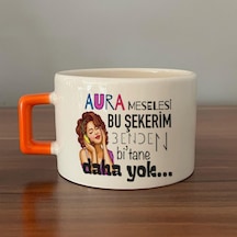 Aura Meselesi Bu Şekerim Baskılı Turuncu Kulplu C Fincan