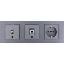 Grano Metalik Füme Üçlü Set Tv Telefon Numerins Topraklı Priz 3'lü Takım