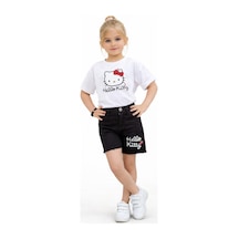 Kız Çocuk Hello Kitty Baskılı Beyaz Tişört Ve Şort Takım 26022 Beyaz