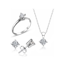 Sertifikalı Swarovski Taş Zarif Tektaş 925 Gümüş Set Takım