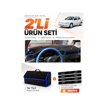 Hyundai Accent Yumurta Kasa 1993-1999 Uyumlu Torpido Örtüsü + Tay Tüyü Çanta Seti - Siyah Mavi