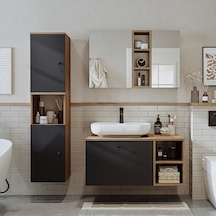 "lavabolu" Mdf 95 Cm Lotus Oval Lavabolu Banyo Dolabı Atlantik Çam - Antrasit