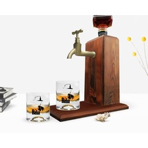 Bk Home Renkli Baskılı Godfather Baba Tasarımlı İkili Viski Bardağı Ve Ahşap Viski Standı Hediye Seti-16