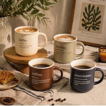 380 Cc Porselen Kupa Bardak, Kahve Sözlüğü Tasarımlı Minimalist Kahve Fincanı Latte, Mocha, Coffee Veya Americano - Stok Durumuna Göre 1 Adet Gönderilir Açık Ahşap