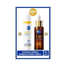Q10 Spf50 Güneş Koruyucu Yüz Bakım Kremi 40ml Ve Kırışıklık Karşıtı Çift Etkili Cilt Serumu 30ml