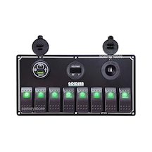 Goldsea Marine Switch Panel 8 Anahtarlı Usb Type-C + Voltmetre + Şarj Soketli 12-24V 120X235Mm Yeşil