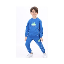 Toontoy Kids Toontoy Erkek Çocuk 2'li Takım Baskılı Bisiklet Yaka Sweatshirt & Beli Paçası Lastikli Jogger Eşofman Altı - Biye Detaylı 2 İplik Saks