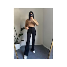 Unika Boutique Krep Kumaş Likralı Ön Çimalı İspanyol Paça Palazzo Kadın Pantalon siyah
