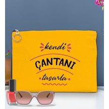 Bk Gift Kişiye Özel Kendin Tasarla Astarlı Portföy Sarı Çanta 30x21cm, Baskılı El Çantası, Organizer Çanta