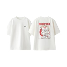 Thewert Troo Punk Tasarım Sırt Baskılı Pamuk Beyaz Oversize T-shirt