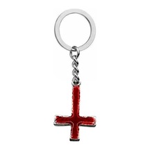 Kırmızı Mineli Gotik Haç Metal Anahtarlık Unisex Alternatif & Gotik Aksesuar
