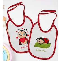Bk Kids Kişiye Özel Uğur Böceği Tasarımlı 2 Li Kırmızı Mama Önlüğ Kırmızı