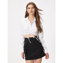 Koton Crop Gömlek Önü Büzgülü Uzun Kollu Pamuklu Beyaz 4wal60022ıw Beyaz