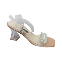 Cotcolic 01224 Taşlı Şeffaf Topuk Fashion Kadın Sandal Bej