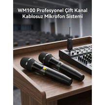 Wm100 Profesyonel Kablosuz Çift Mikrofon Sistemi Yüksek Ses Kalitesi
