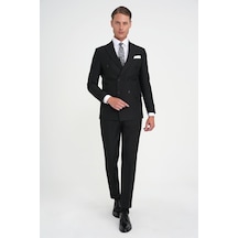 Efor Slim Fit Çift Yırtmaç Kruvaze Klasik Siyh Takım Elbise Tk 919 Siyah