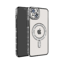 Apple iPhone  Uyumlu,  15 Kılıf Joke Simli Magneticsafe Kılıf - Siyah